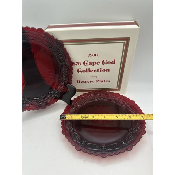 Avon Cape Cod Ruby Red Dessert Plates Set of 2 New With Box - Picture 3 of 4